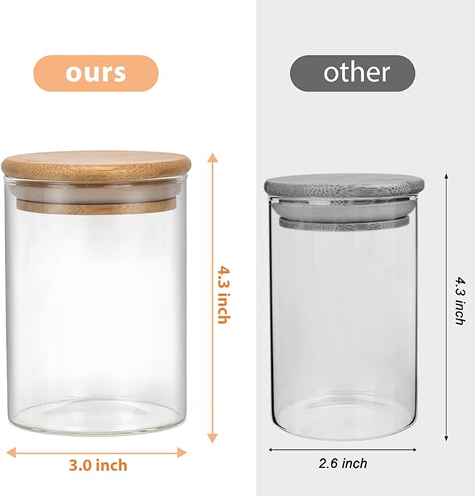 4 Pack Glass Qtip Holder Dispenser Set - Apothecary Jars with Lids for Vanity Makeup Organizer - Bathroom Canister Storage Organizer for Cotton Ball, Swab, Round Pads,Floss