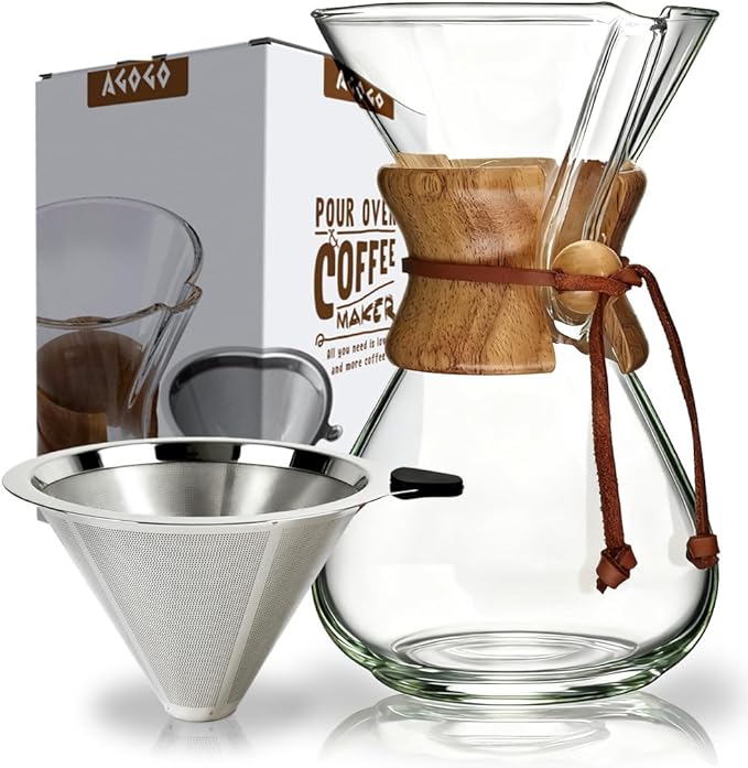 AGOGO Pour Over Coffee Maker Set, 40oz Classic Style, 304 Stainless Filter