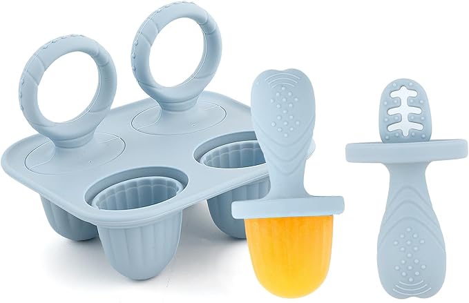 Silicone Baby Ice Pop Molds with Easy-Grip Handles, 4-Cavity Frozen Food Feeder Tray for Toddlers, Mini Popsicle Maker for Feeding Stage, Fruit Puree & Breast Milk Snacks(Light Pink)