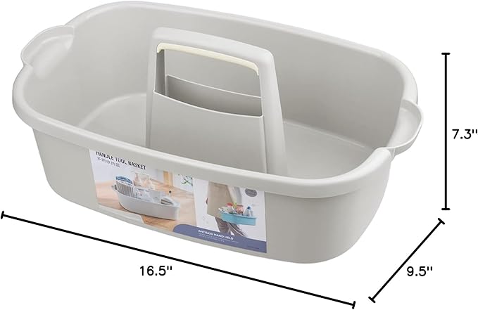 JiatuA Large Cleaning Supplies Caddy Portable Shower Basket Supply Organizer with Handle Plastic Bucket Tool Storage for Bathroom, Bedroom, Kitchen, College Dorm, Garden, Light Gray 2 Pack