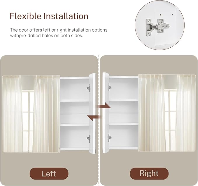 TEENFON Medicine Cabinet with 2 Mirror Doors, 2 Adjustable Shelves, Mount or Recessed Bathroom Medicine Cabinet, Medicine Cabinet Mirror for Bathroom, White, 27.6 x 22.1 inch