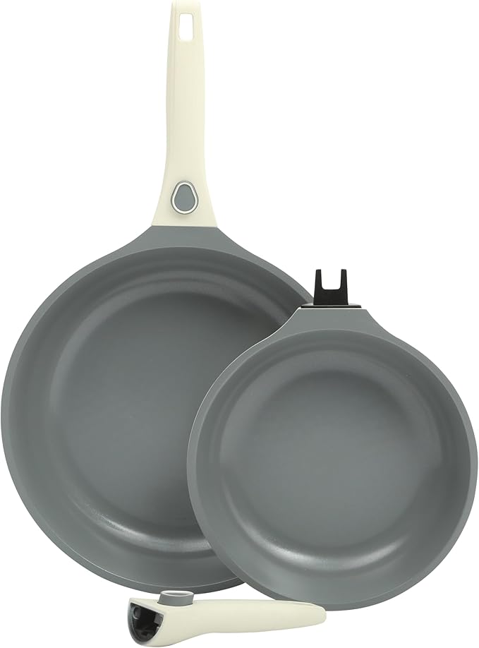 Sur La Table Kitchen Essentials 13 Piece Detachable Handle Pots and Pans Premium PFA Free Premium Ceramic Non Stick Induction Safe and Secure Removable Handle Cookware Set - Juniper Green
