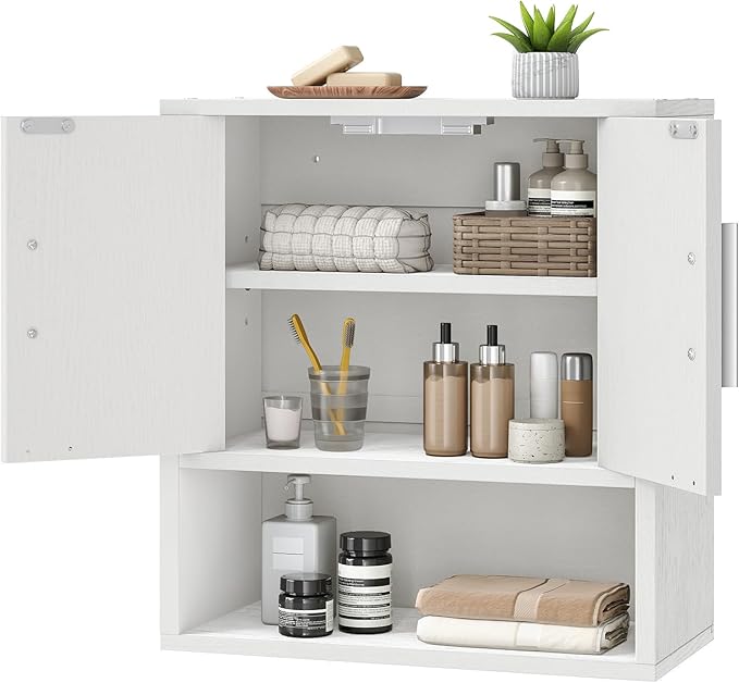 HOOBRO Bathroom Wall Cabinet, Medicine Cabinet, 15 x 7.1 x 16.1Inches, Adjustable Shelf, Over The Toilet Wall Storage Cabinet, for Bathroom, Bedroom, White