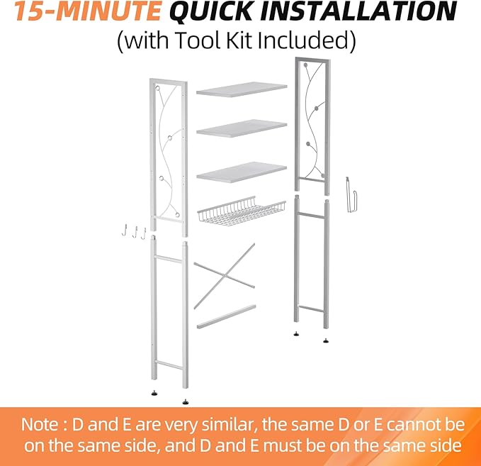 Over-The-Toilet Storage Rack, 4-Tier Bathroom Organizer Shelf Over Toilet with Adjustable Shelf and Basket, Freestanding Space Saver Bathroom Shelves Above Toilet for Room (Pure White)