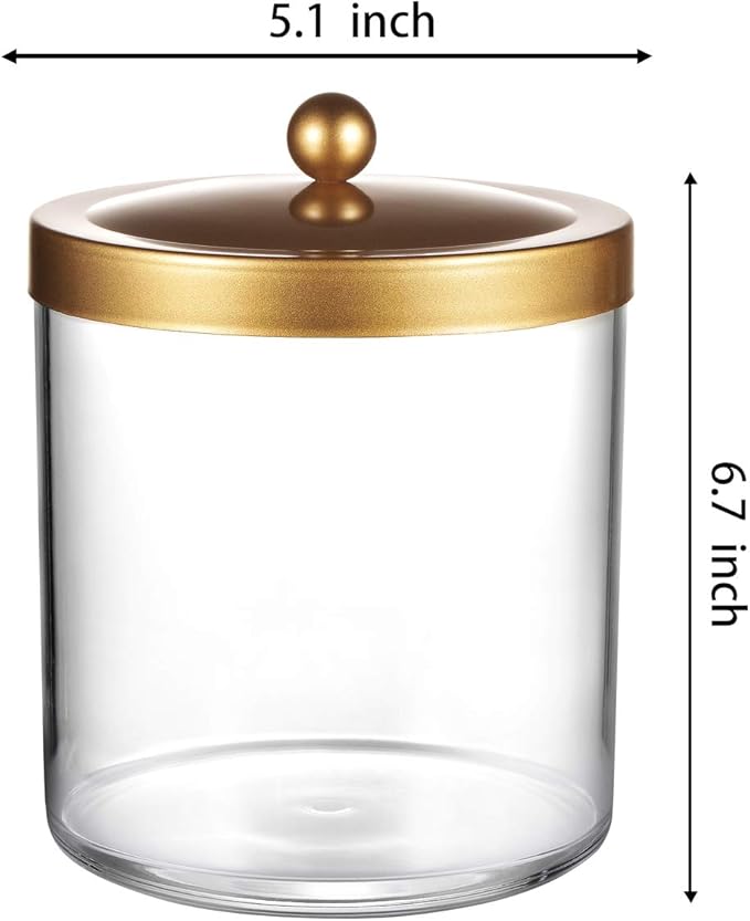 SheeChung 50 Ounce Large Clear Apothecary Jar with Gold Rust-Proof Lid - Shatterproof Plastic Storage Canister - Modern Luxury Bathroom Vanity & Laundry Room Organizer for Pods, Bath Salts