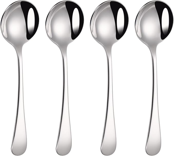 Mafier 7" Elegant Soup Spoons Silverware Set,18/10 Stainless Steel,Matte Satin Finish,Dishwasher Safe(Set of 4,Silver)
