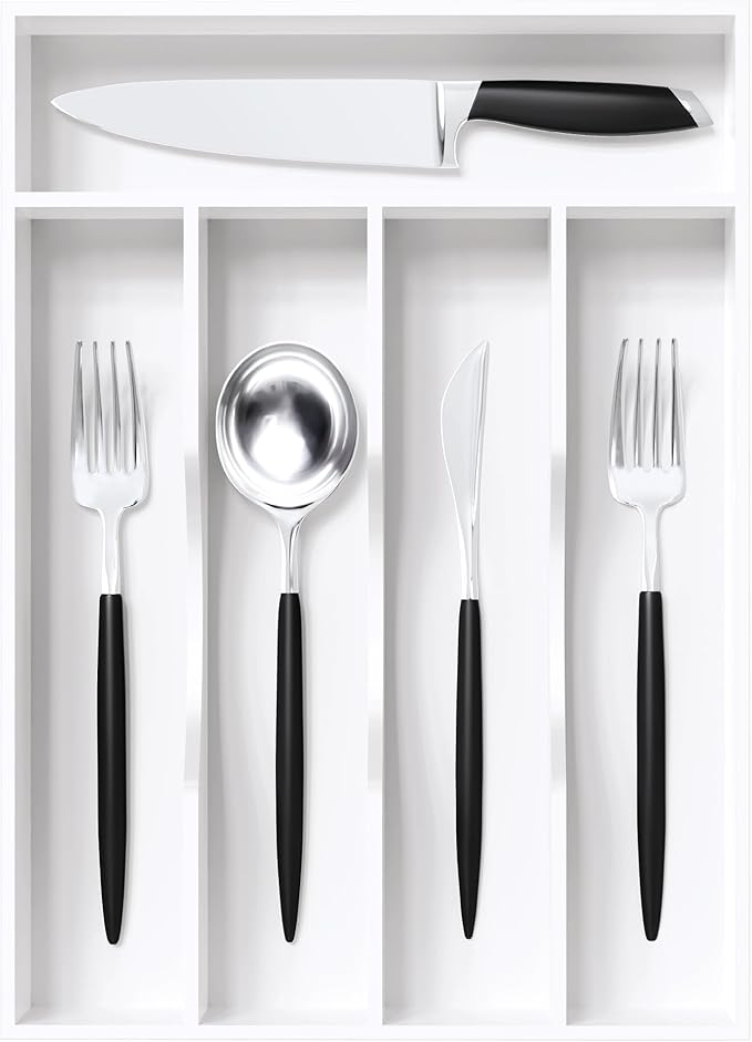 Greenual Black Silverware Organizer 10 In Utensil Organizer Silverware Tray for Drawer Cutlery Flatware Organizer for Kitchen Bamboo Wood
