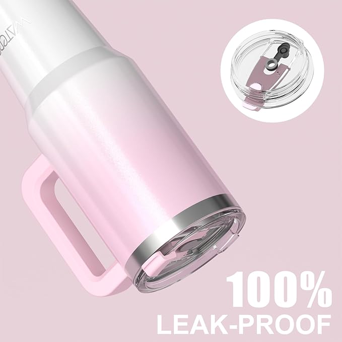 30 oz Shiny Tumbler with Handle and Straw,Stainless Steel Tumbler with Lid and Straw,Insulated Travel Mug(Cold for 34 Hours),Water Bottle for Iced Tea,Coffee (Pink)