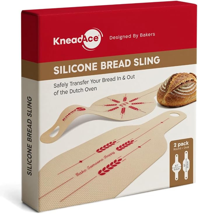 KneadAce Silicone Bread Sling Set Of 2 x Round with Long Handles, Nonstick&Reusable Easy-Lift Baking Mat Easy Clean Dutch Oven Liners, Sourdough Baking Supplies, Ideal As Gift For Bakers