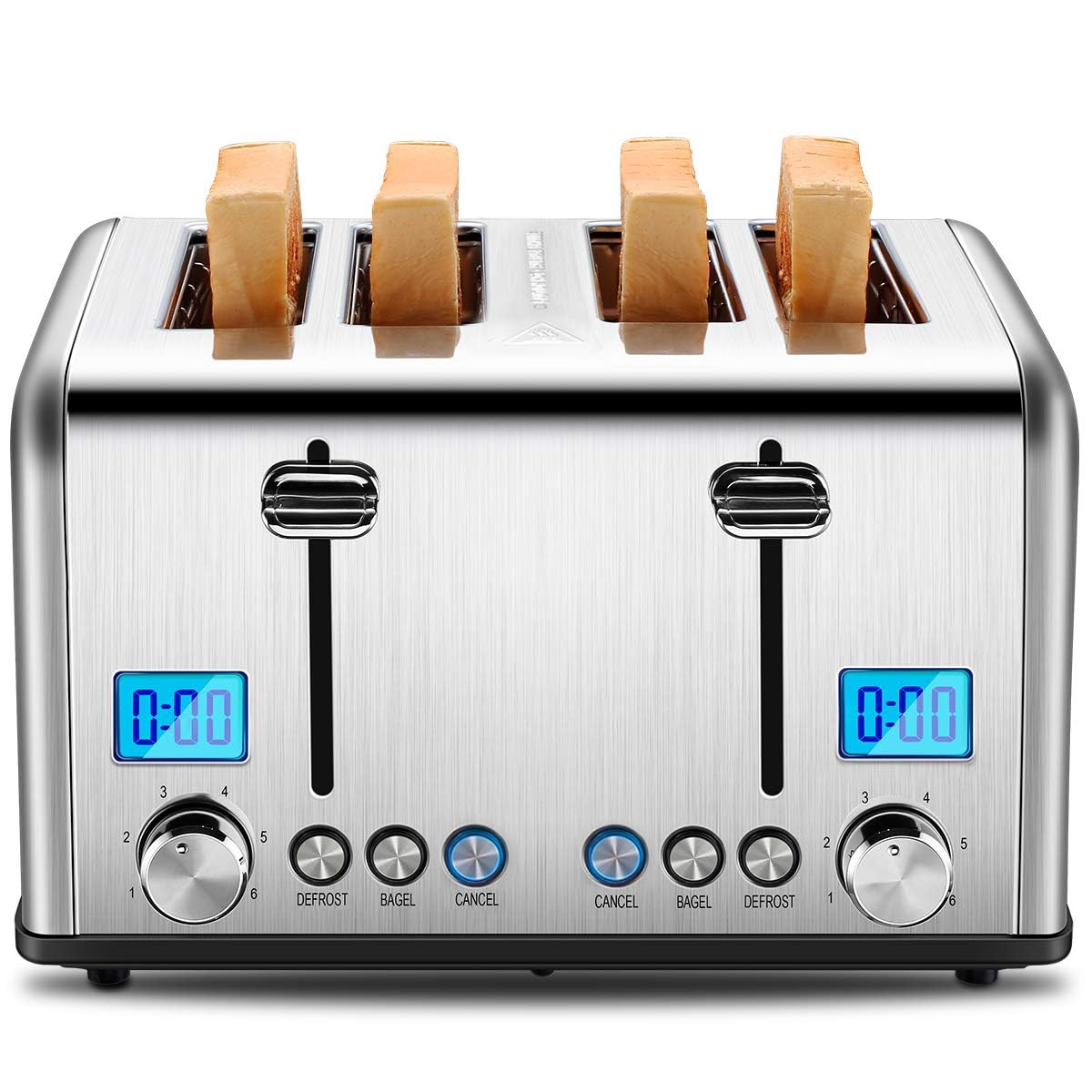 Roter Mond Countdown Stainless Steel 4 Slice Toaster with Bagel, Defrost, Cancel Function, Dual Toaster, Extra Wide Slots, 6 Shade Settings, Removable Crumb Trays, 1650W, Red