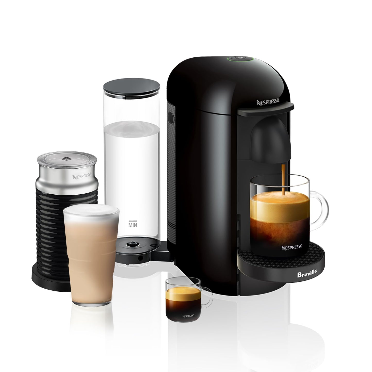 Nespresso Vertuo Plus Deluxe Coffee and Espresso Maker by Breville, Piano Black with Aeroccino Milk Frother