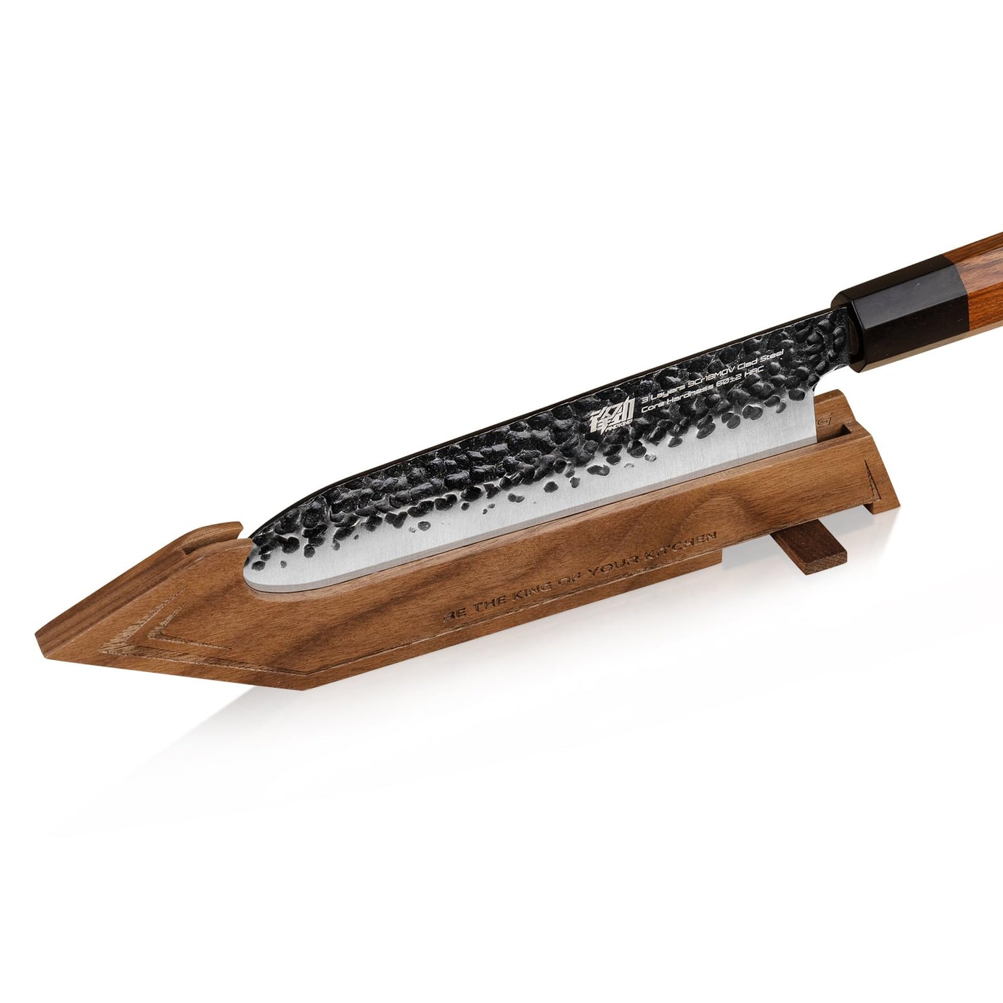 FINDKING Magnetic Edge Guard with Stand, Walnut Wood Blade Cover & Mini Knife Block for Counter Storage, Portable Protector for 5" Paring Knife