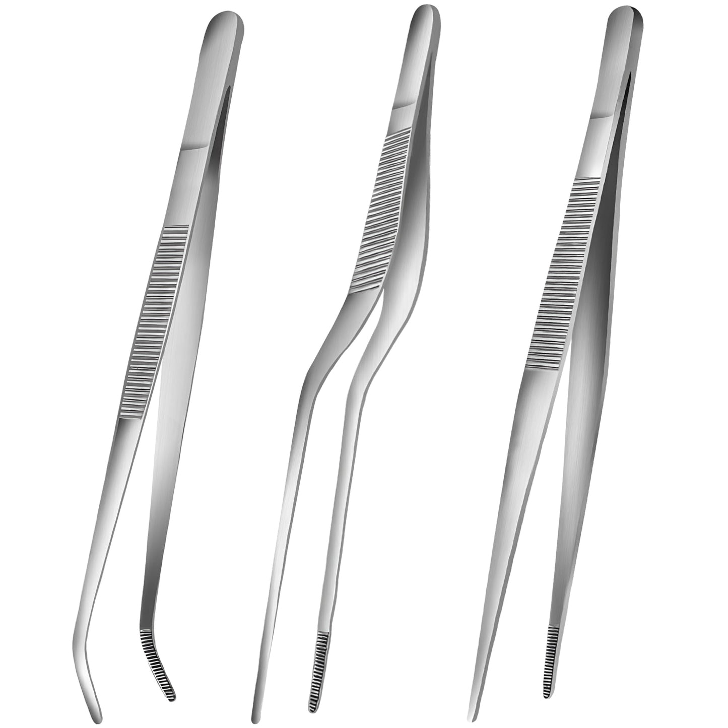 Yokudo 6.3 Inch Food Tweezers Stainless Steel with Precision Serrated Tips, 5PCS Kitchen Tweezers Set for Cooking, Baking, Cookie Cake Decoration, Metal Plating Tweezers