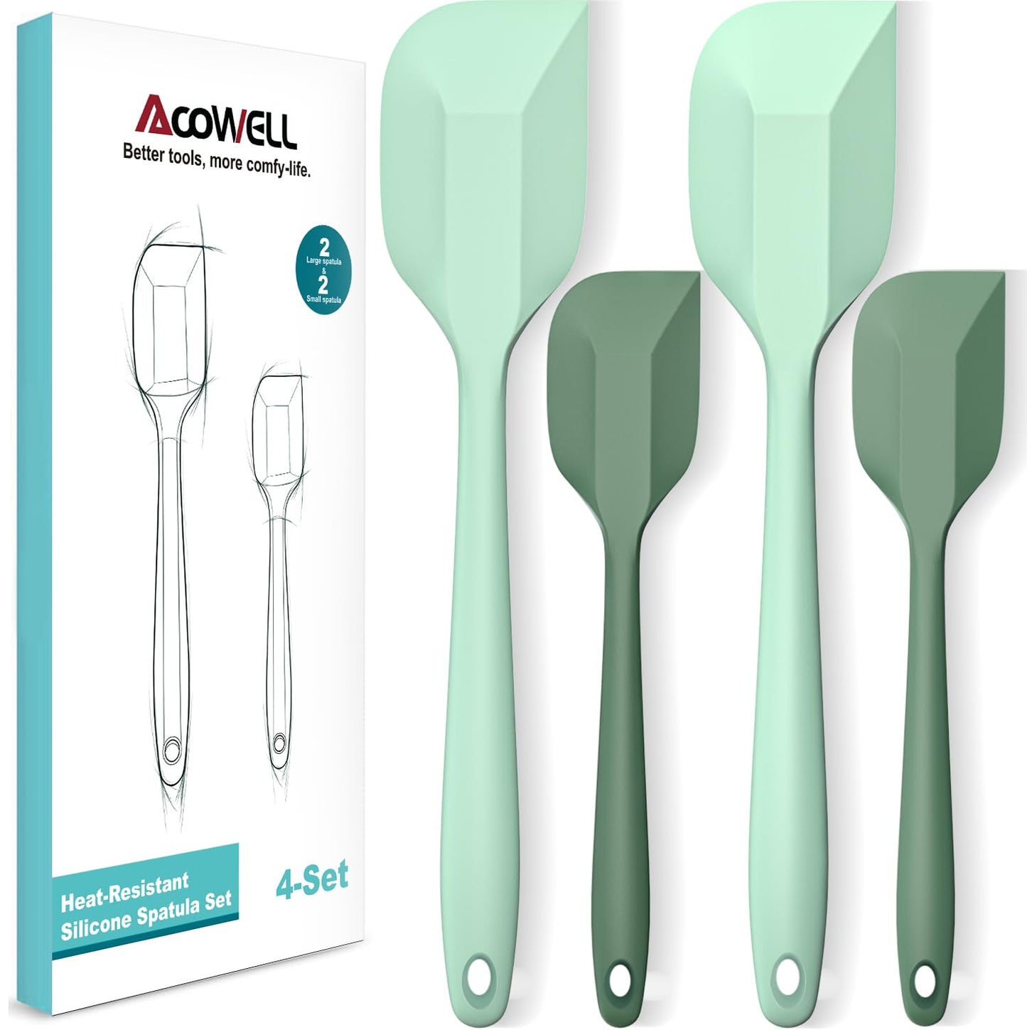Silicone Spatula Set, Premium Spatulas Silicone Heat Resistant 2 Small & 2 Large Flexible Scraper for Nonstick Cookware, Rubber Spatula for Kitchen Mixing Baking Cooking Use, Soft Spatula - Gray