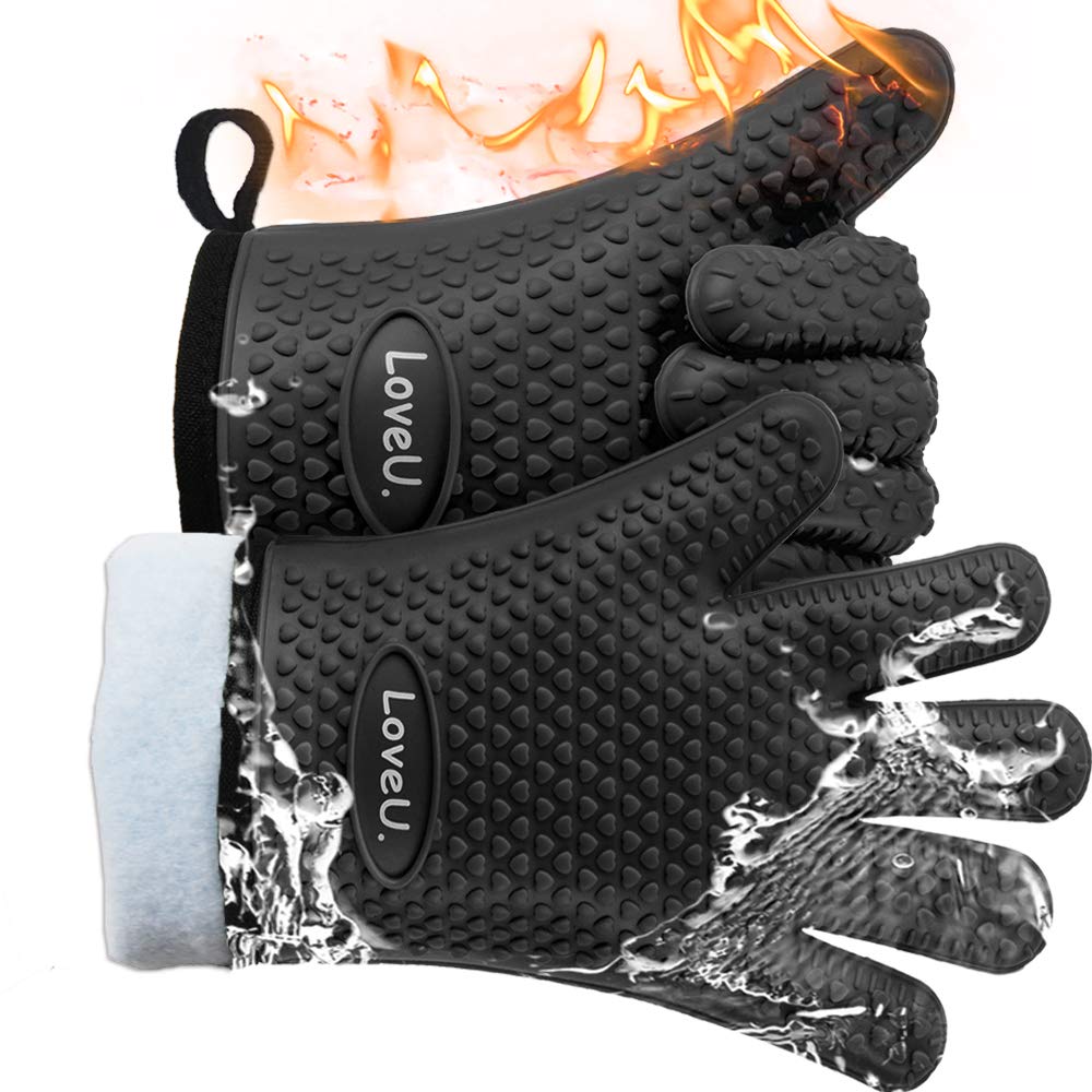 Silicone Oven Mitts Gloves - Heat Resistant, Non-Slip for BBQ, Grilling