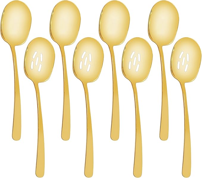 8 Pieces Extra Large Serving Spoons Set, 11 Inch Serving and Slotted Spoon, Stainless Steel Cooking Spoons, Serving Utensils for Kitchen Buffet Parties