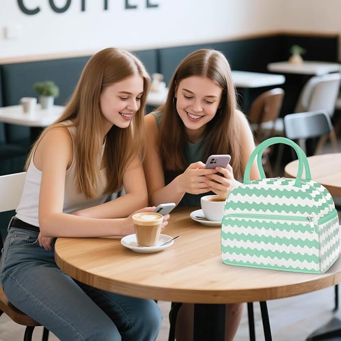 Coobiiya Lunch Bag for Women Men, Cute Lunch Tote Bags Insulated Reusable LunchBox Large Capacity Cooler Bag for Work Travel Picnic Green white