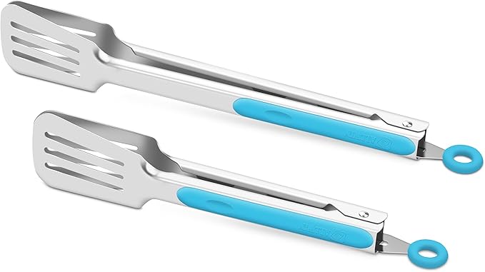 Kitchen & Grill Tongs Set of 2, 304 Stainless Steel, 9 & 12 Inch, Green