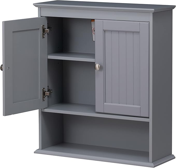 Spirich Bathroom Wall Cabinet, Wall Mounted Medicine Cabinet Organizer, Over The Toilet Storage Cabinet with Doors and Shelves, Gray