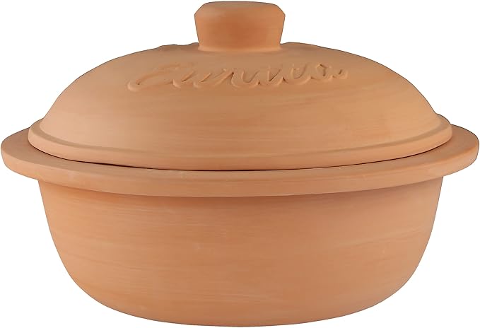 Reston Lloyd Eurita 4 Quart Terracotta Clay Non Stick Dutch Oven – Natural, Lead Cadmium‑Free, Oven & Microwave Safe, Rustic Slow-Cooker Pot Roasting & Casseroles, Healthy cooking with recipe guide