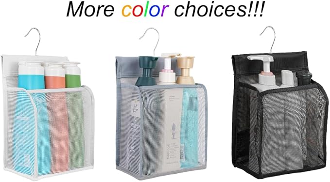 ALYER Hanging Mesh Shower Caddy Organizer Bathroom Storage Bag with Hooks for Camper, Gym, Cruise, Cabin, College Dorm Shower, Swimming and RV,Black