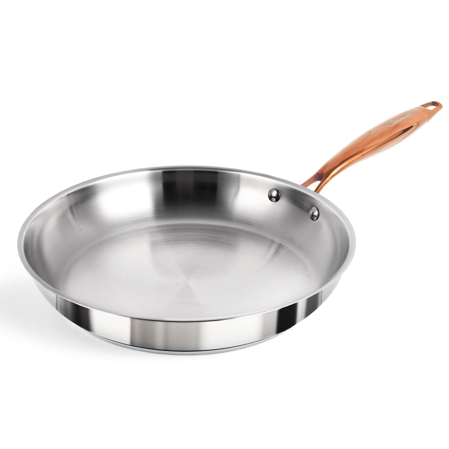 ciwete 12 Inch Tri-Ply Stainless Steel Frying Pan with Lid, Professional Quality Skillet Suitable for All Stove, Oven and Dishwasher Safe, PFOA PTFE PFOS Free, Fast and Even Heating