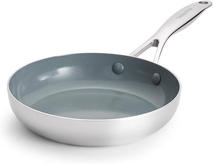 GreenPan Valencia Pro Tri-Ply Stainless Steel 8” Frying Pan Skillet, PFAS-Free Ceramic Nonstick Coating, Induction Ready Cookware, All Cooktops, Eggs & Omelets, Dishwasher & Oven Safe 600F