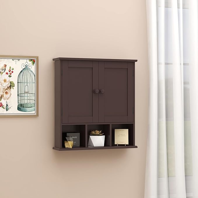 TaoHFE Brown Medicine Cabinets,Bathroom Wall Cabinet with 2 Door Adjustable Shelves,Over The Toilet Storage Cabinet,Espresso Bathroom Cabinet Wall Mounted for Laundry Room Kitchen