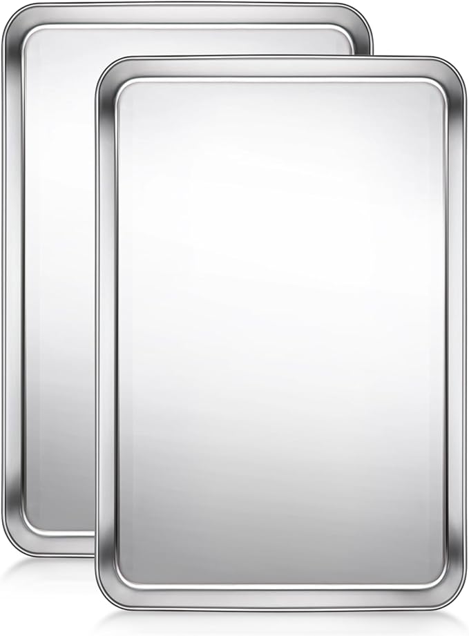 Terlulu Baking Sheet, Cookie Sheet, Stainless Steel Baking Pan, 2 Piece-16''x 12'' x 1'', Sheet Pan for Oven, Jelly Roll Pan, Baking Tray for Baking&Roasting, Nonstick&Nontoxic&Easy Clean
