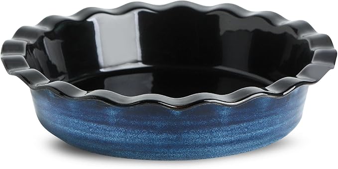 HASENSE Ceramic Pie Pan, 9 Inch Quiche Pie Dish for Baking, Apple Pie, Tart, and Cake, Farmhouse White Round Baking Dish, Microwave & Oven Safe, Ideal Gift for Kitchen