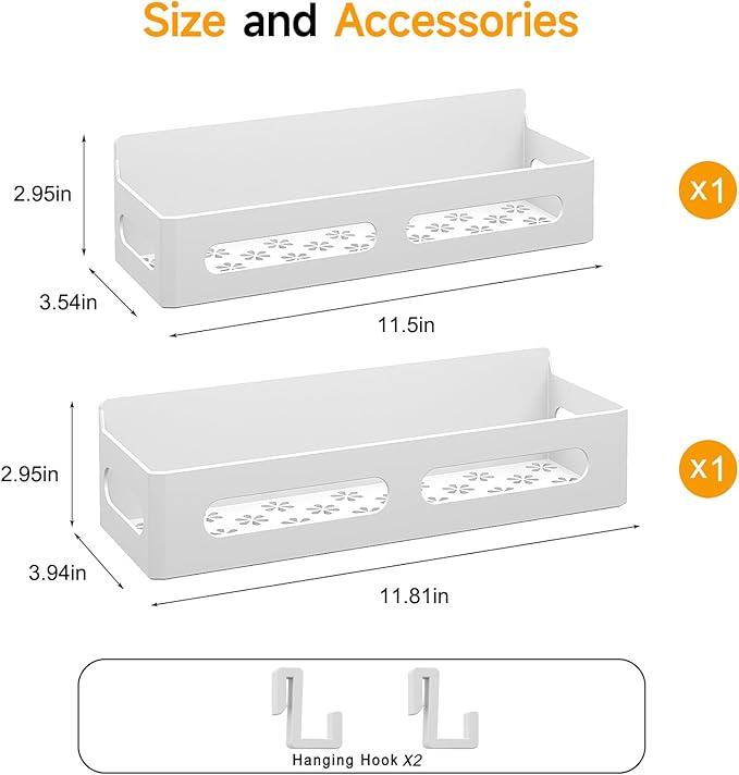 2 Pack Strong Magnetic Spice Rack for Refrigerator, Multipurpose Magnetic Shelf for Fridge with 4 Hooks for kitchen and Bathroom Organization, White