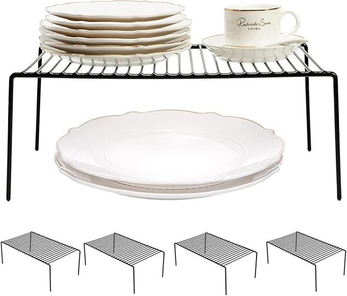 GEDLIRE Kitchen Cabinet Shelf Organizer Set of 5, Large (15.7 x 9.4 inch) Metal Wire Pantry Storage Shelves, Dish Plate Racks for Cabinets, Freezer, Counter, Cupboard Organizers and Storage, White
