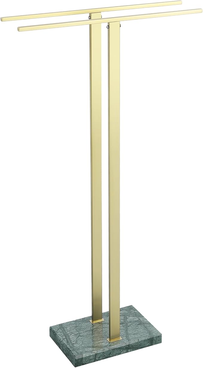 KES Standing Towel Rack with Green Natural Marble Base, 37" Equal-Height Bath Towel Holder Stand for Bathroom Floor, Fits Large Bath Towel, 18/8 Stainless Steel Brushed Gold, BTH229-GBZ