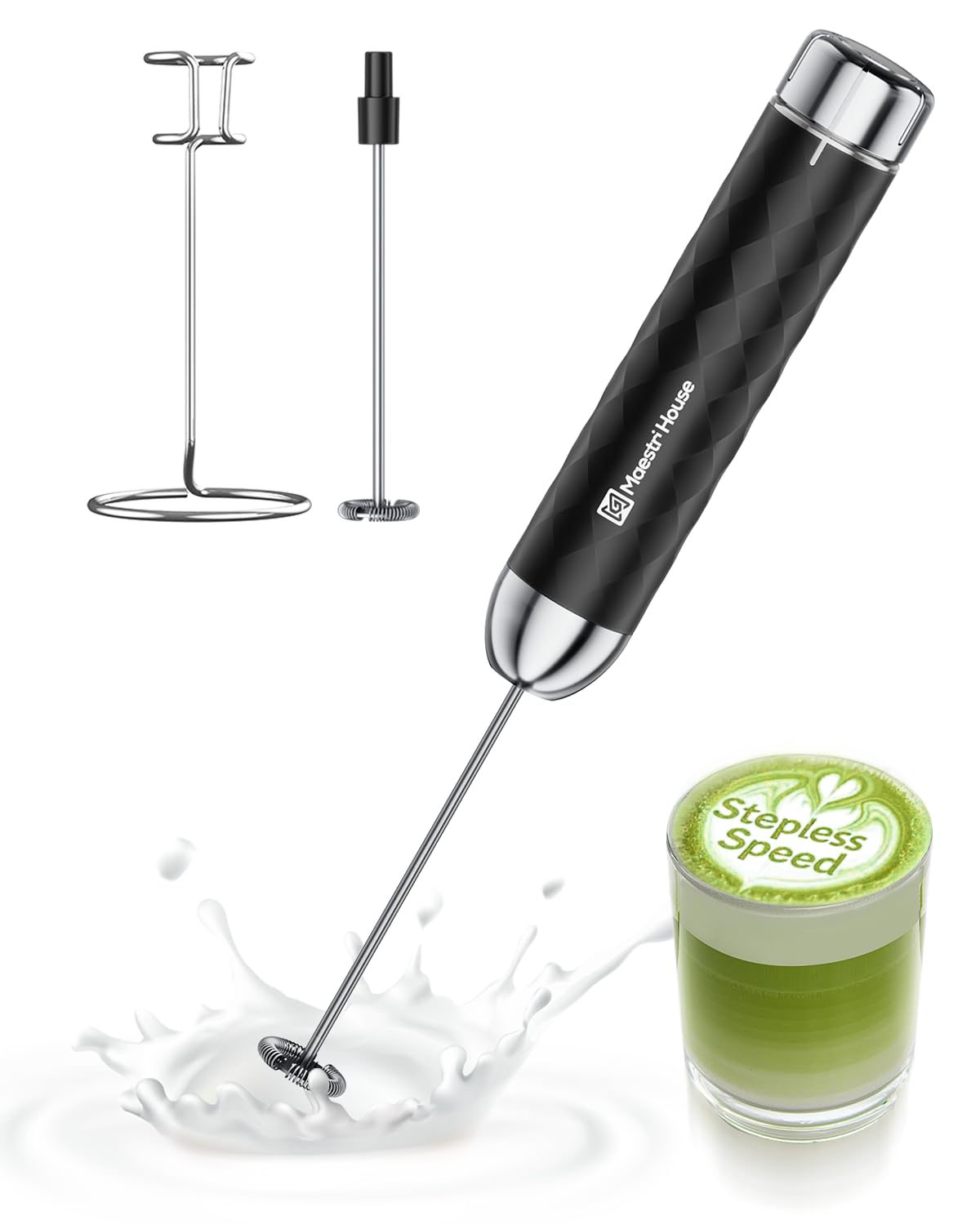 Maestri House LunaFro 2.0 Rechargeable Milk Frother, Stepless Speed Control