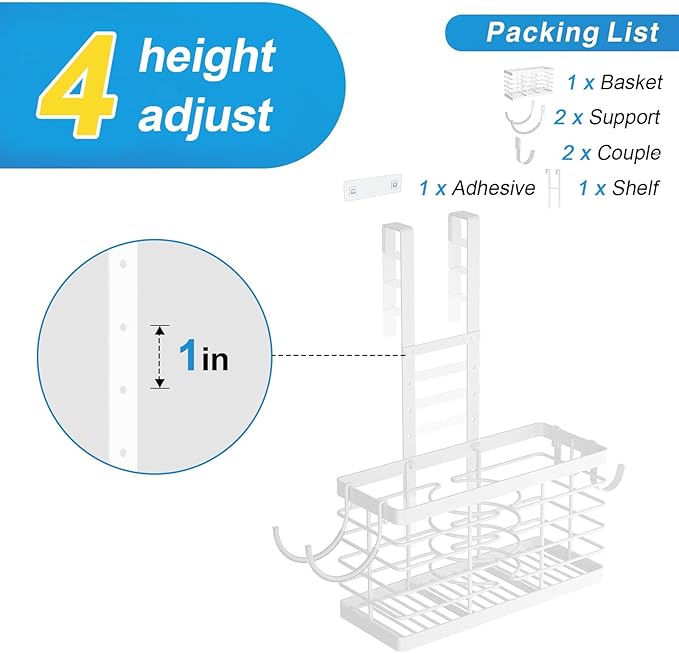 Hair Tool Organizer, 2026 Upgraded 3-in-1 Universal Hair Dryer Holder, Adjustable Height Metal Blow Dryer Holder Wall Mounted/Over Cabinet Door, Bathroom Organizer and Storage(White)