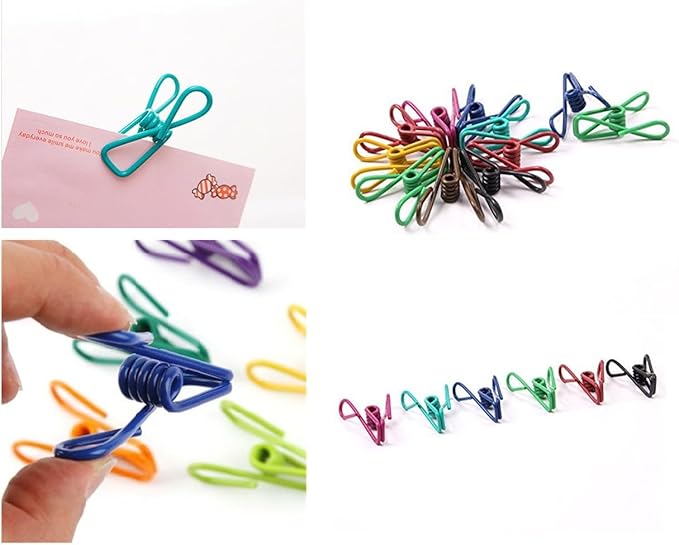 Chip Clips, 20 Pcs 2 Inch 10 Different Mixed Colors Utility Metal Clips PVC-Coated High Elasticity Good Persistence for Clothespins Paper/Food Bag Clips Clothes Pins (20)