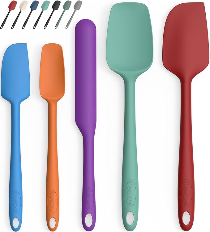 Coukre Silicone Spatula Set of 5,High Temperature Resistant, Food Grade Silicone, Dishwasher Safe, for Baking, Cooking (Pure Colorful A)