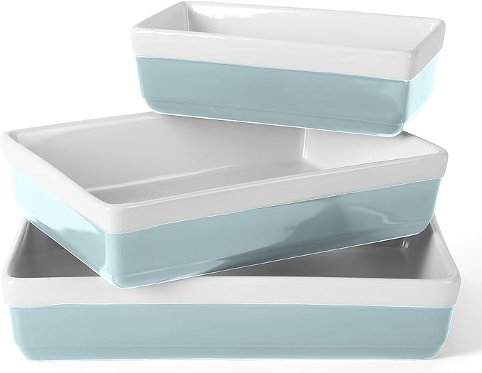 MARTHA STEWART 3-Piece Oven to Table Stoneware Bakeware Set – Baking Dish & Casserole Set – Red – Durable Oven-Safe Bakeware for Baking and Serving