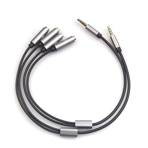 REXUS Grey 2-Pack 3.5mm Y Splitter Stereo Audio Cable 4-Pole Male to 2 Female