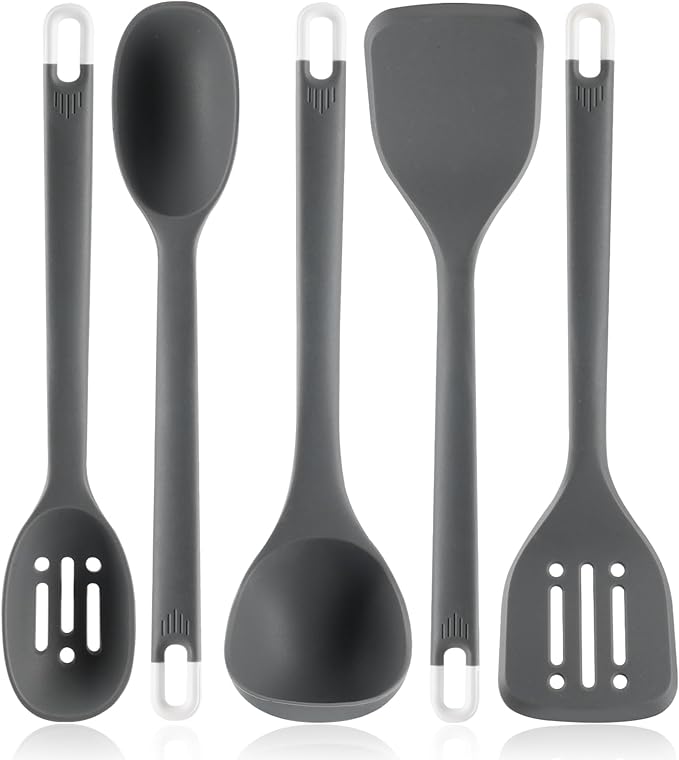 Silicone Kitchen Cooking Utensils Set: MOACC Heat Resistant 13inch Long Kitchen Gadgets, BPA Free Non Stick Rubber Cook Accessories For Food Prep, Frying, Serving, Basting (Light Grey)