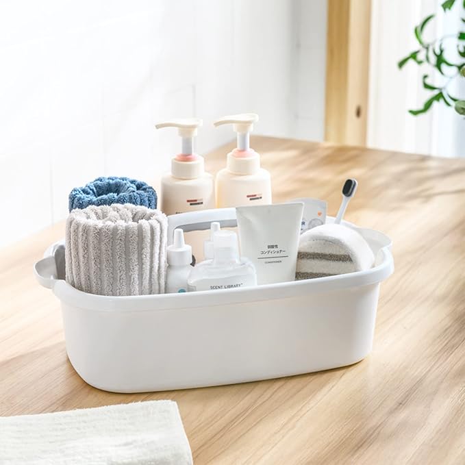 Large Cleaning Supplies Caddy Portable Shower Basket Supply Organizer with Handle Plastic Bucket Tool Storage for Bathroom, Bedroom, Kitchen, College Dorm, Garden, White 2 Pack
