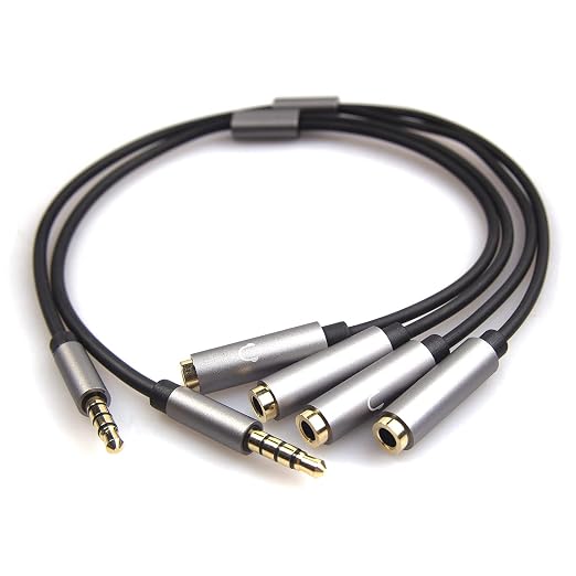 REXUS Grey 2-Pack 3.5mm Y Splitter Stereo Audio Cable 4-Pole Male to 2 Female