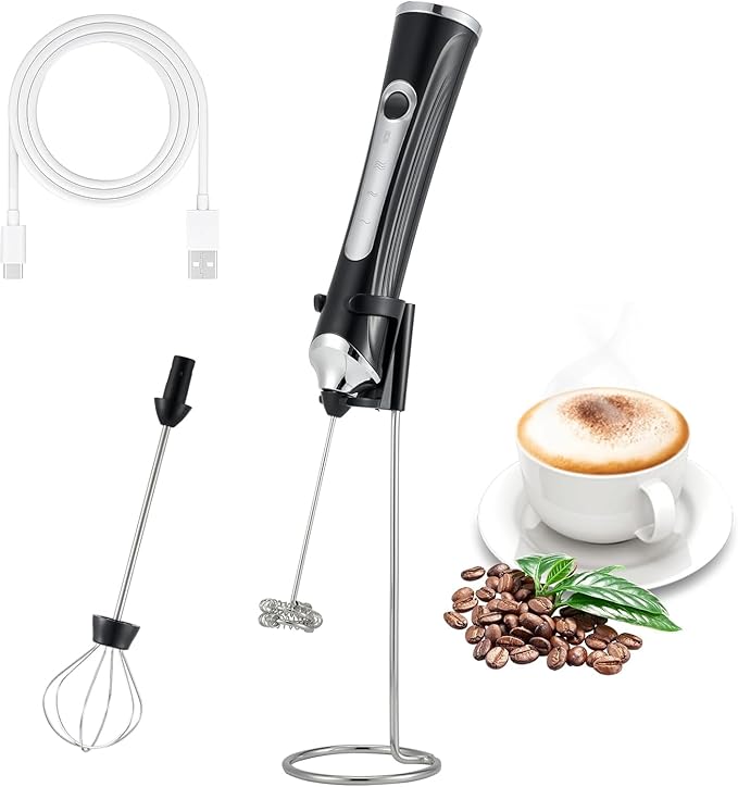 Freebala Handheld Electric Milk Frother with 2 Heads, Coffee Whisk Foam Mixer with USB Rechargeable 3 Speeds, Foam Maker Blender for Latte, Cappuccino, Hot Chocolate, Egg