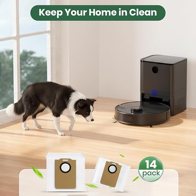 Bluevisk 14 Pack MS1 MAX Dust Bags Compatible with MONSGA MS1 MAX Robot Vacuum Bags 3L Large Capacity Heavy Duty Bags for Home Vacuum