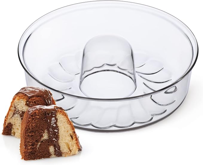 SIMAX Clear Glass Fluted Bundt Pan, Heat, Cold, and Shock Proof, Holds 1.4 Quarts (5.4 Cups), Made in Europe, Great for Small Ring Cakes, Puddings, Desserts, Monkey Bread, and More, Dishwasher Safe