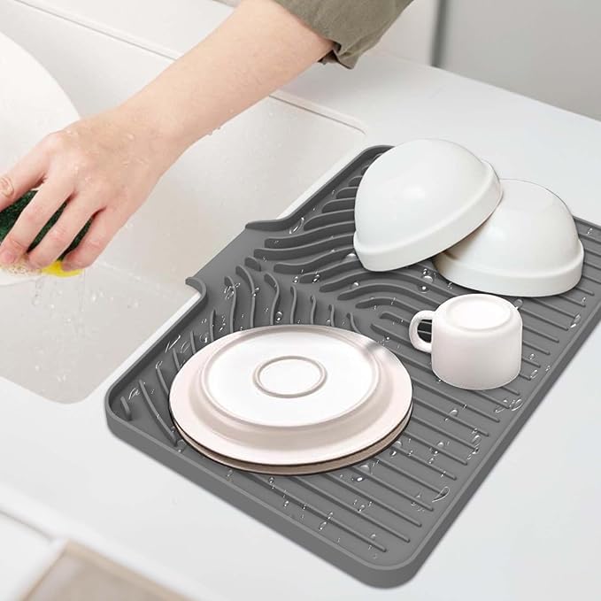 GUUKIN Dish Drying Mat, 17.7" x 11.8 " Drying Matt Kitchen Counter, Dish Drying Rack Mat, Easy Clean Pad for Countertop Protection, Multi-Functional Use (Grey)