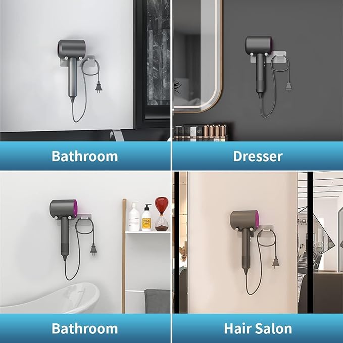 Hair Dryer Holder, SUS304 Adhesive Blow Dryer Holder Wall Mounted Compatible with Dyson Hair Dryer, Hair Dryer Organizer Dyson Hair Dryer Wall Mount