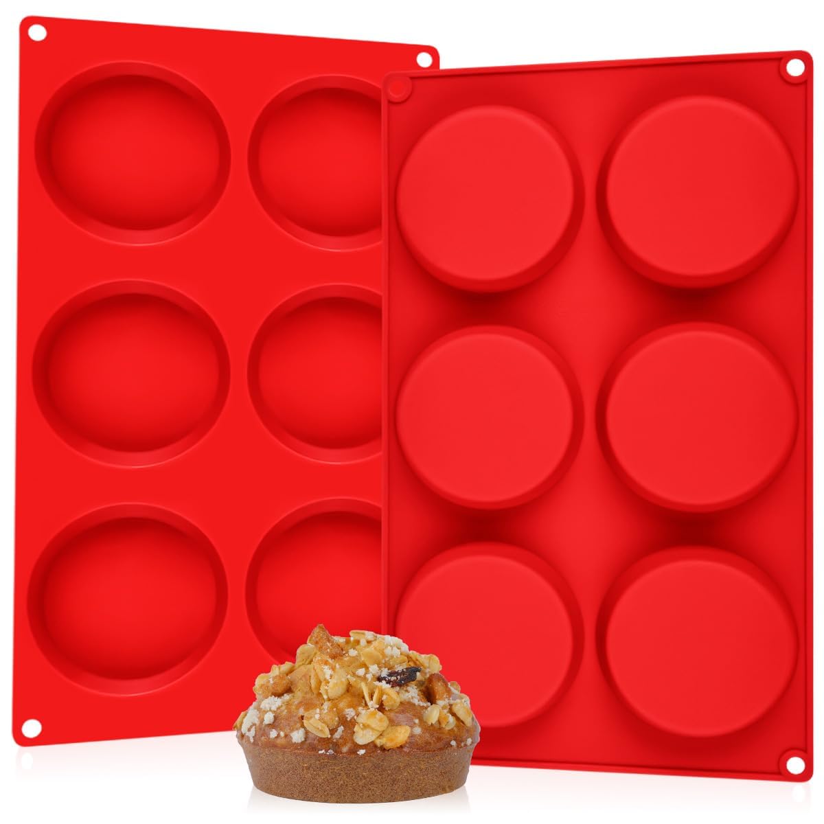 CAKETIME Muffin Top Pan, Silicone Egg Molds for Breakfast Sandwiches 3 Inch Round Silicone Baking Molds for Baking English Muffins, Whoopie Pies, Corn Bread, Egg Bites, Cookie, Tarts 3 Pack