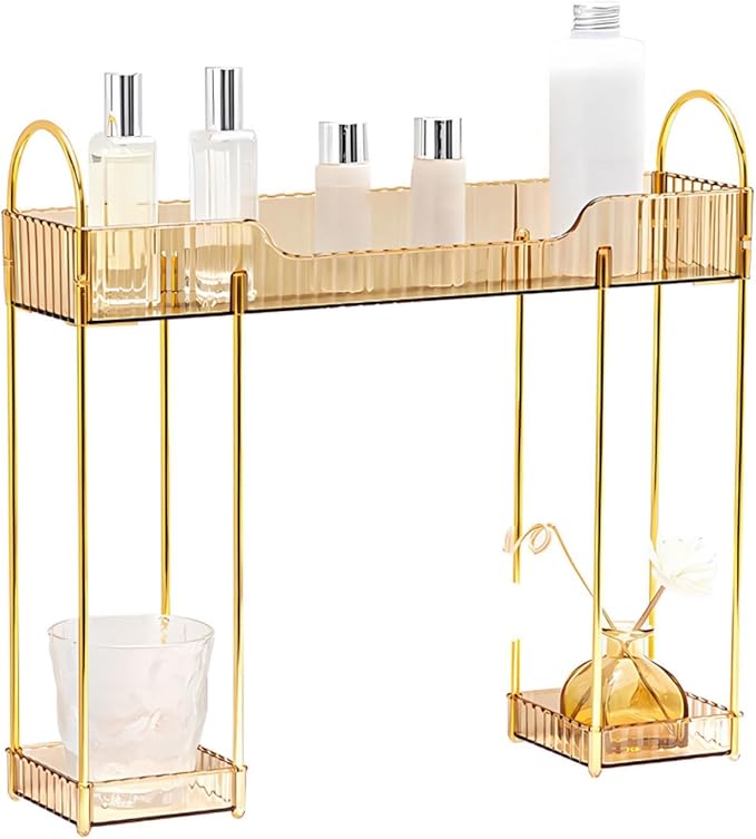 YCIA&DONE Bathroom Countertop Organizer Over The Faucet, Narrow Counter Organizers Above Sink, Table Mounted Faucet Sink Shelf for Kitchen, Toilet, Laundry(Amber Gold)