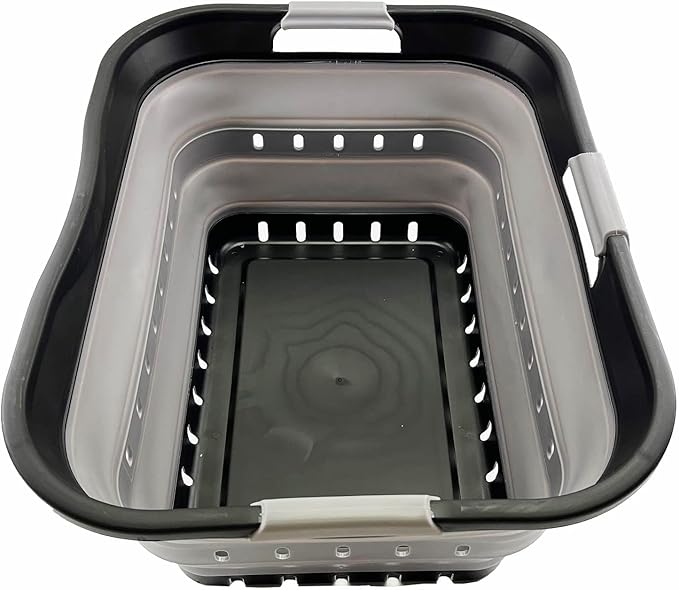 SAMMART 42L (11 gallon) Collapsible Plastic Laundry Basket - Foldable Pop Up Storage Container/Organizer - Portable Basket - Space Saving Hamper (Black/Alloy Grey (Set of 2))